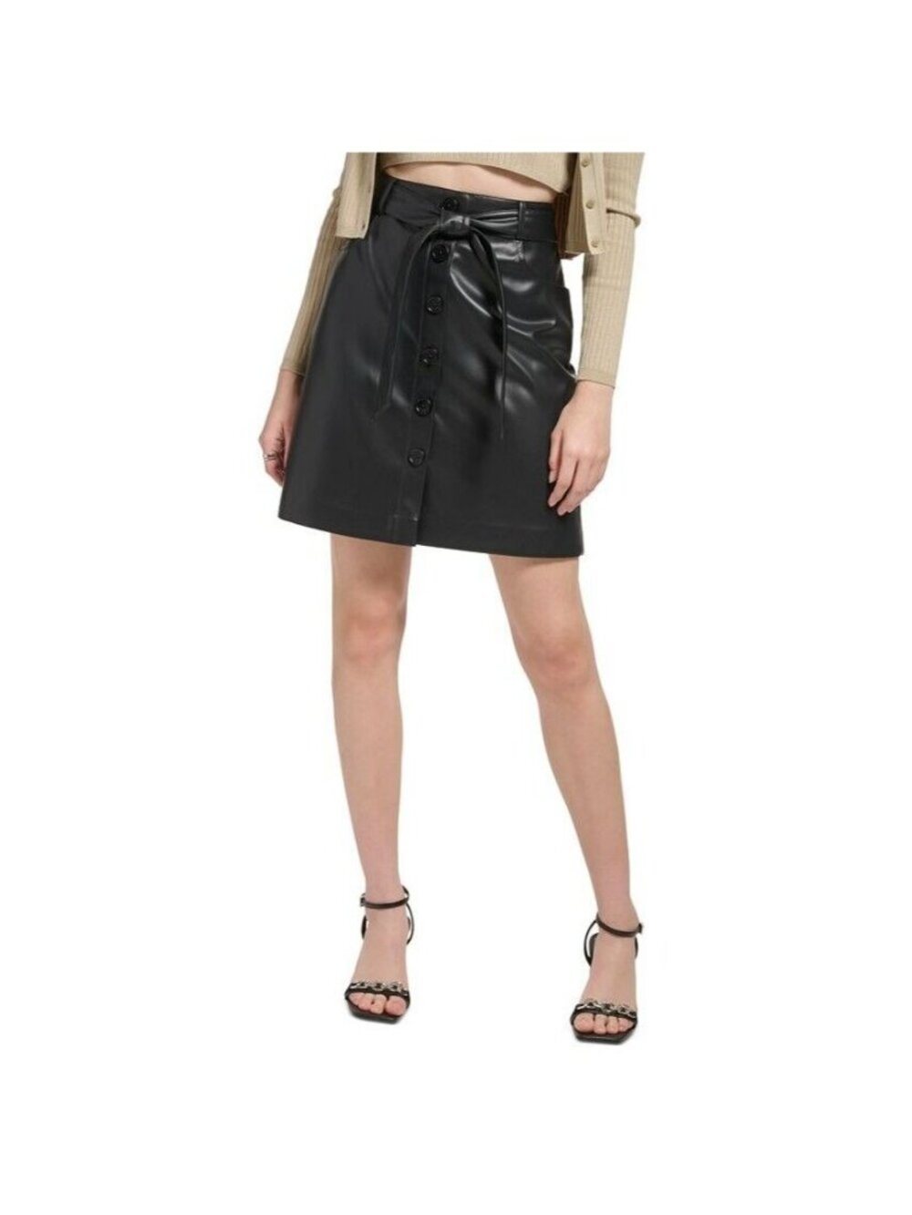 Calvin Klein Womens X‑Fit Faux Leather Mini Skirt Black Size 12 NWT